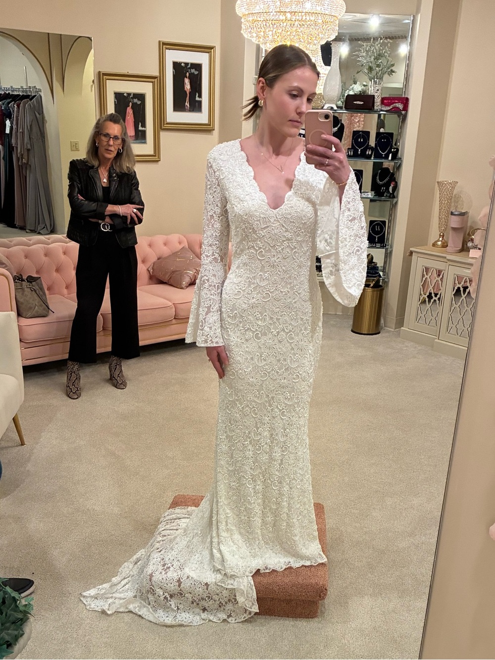 Primavera Couture Ivory Lace Long-Sleeve Wedding Gown